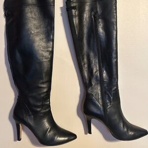 Ros Hommerson Over the Knee Red Collection Leather Black Boots Sz 10